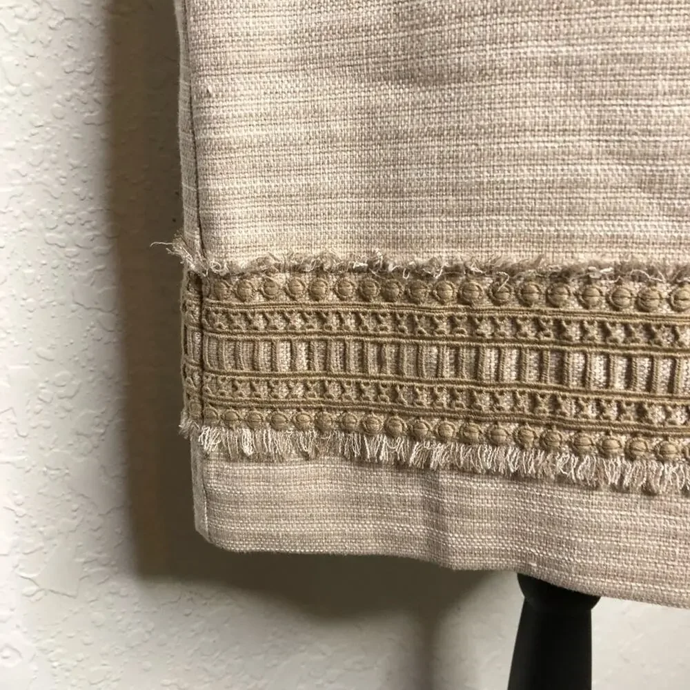 WHBM tan cream fringe trim linen blend sleeveless sheath dress size 8